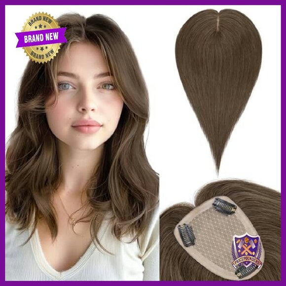 Large Silk Base Human Hair Topper, 150% Density Clip-In, 10 Inch main image 5